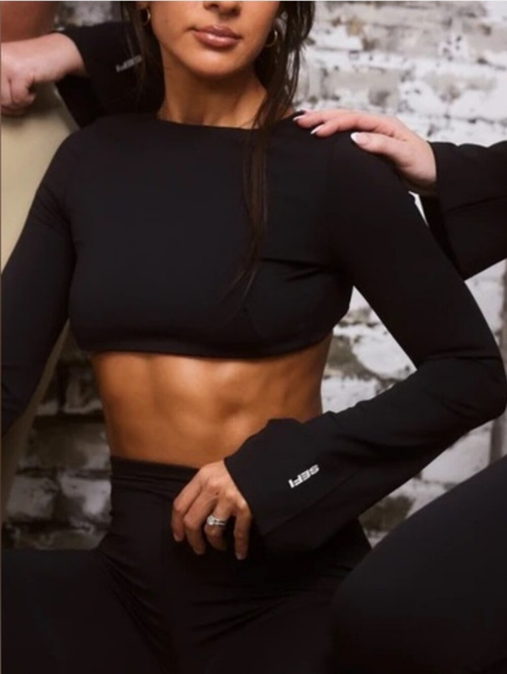 SEFI Define Bell Sleeve Crop Top, Jet Black, Size Medium, Open Back Activewear